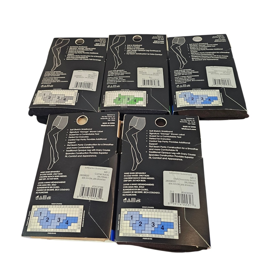 George Womens Tights Bundle 5 Pairs Size 2 Black Brown Camel Diamond Control Top - Picture 9 of 9